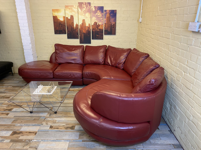 Big Red Leather Corner Sofa