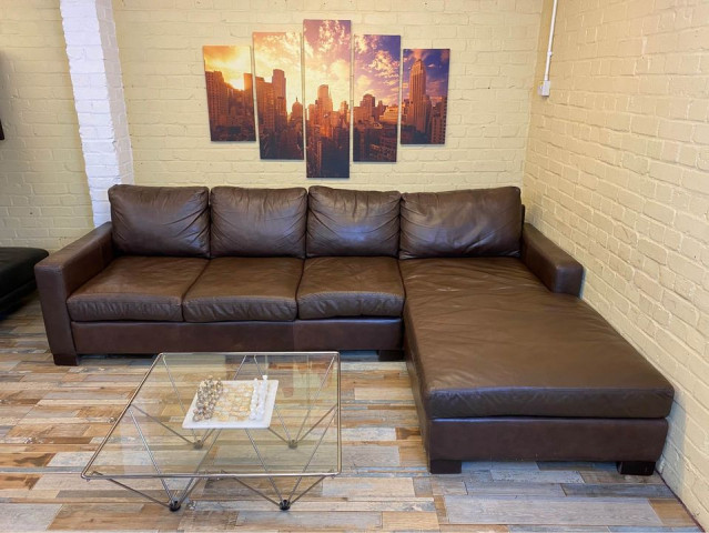 Delightfully Long Brown Leather Corner Sofa