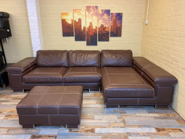 Italian Brown Lux Leather Corner Sofa