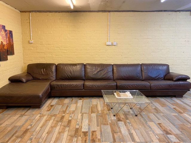 Gigantic Natuzzi Brown Leather Corner Sofa