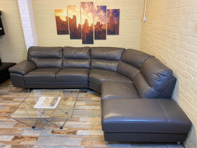Large Grey Leather Corner Sofa