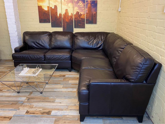 Family Cosy Brown Leather Corner Sofa