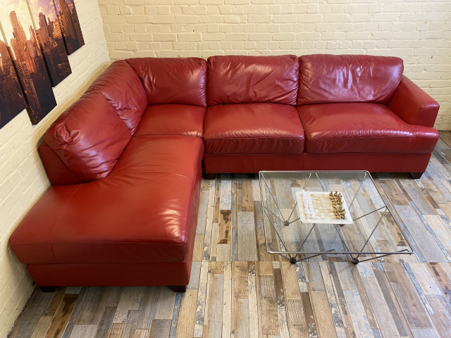 Hot Red Leather Corner Sofa