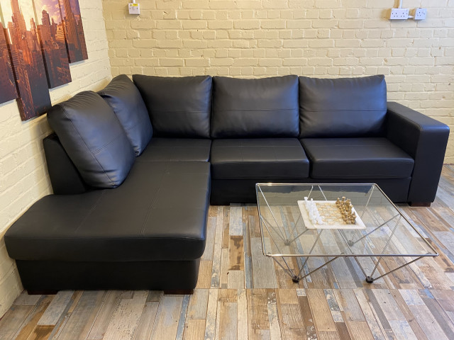 Excellent Black Leather Corner Sofa