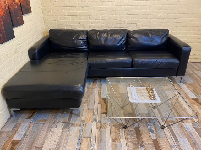 Comfy Black Leather Corner Sofa