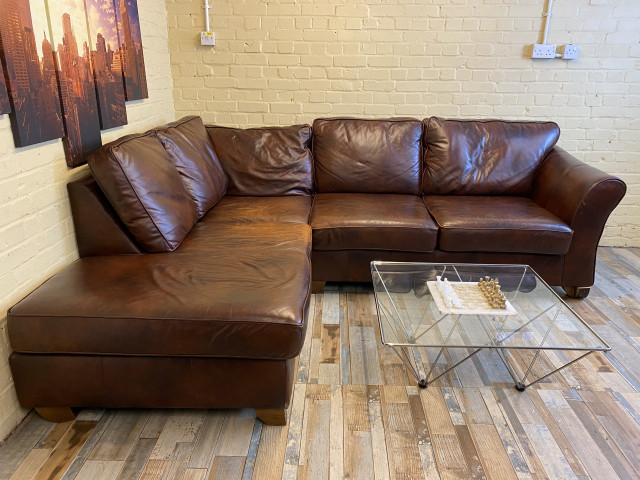 Warm Brown Leather Corner Sofa