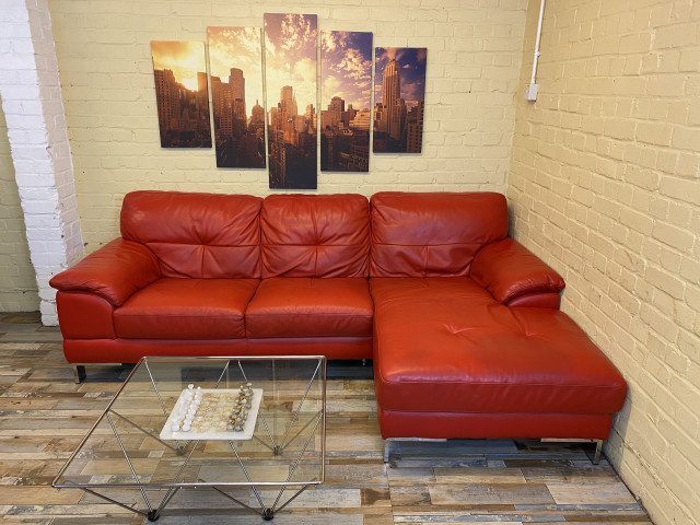 Deep Red Leather Corner Sofa
