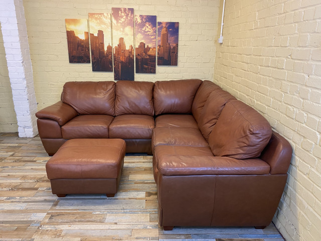 Big Cosy Brown Leather Corner Sofa