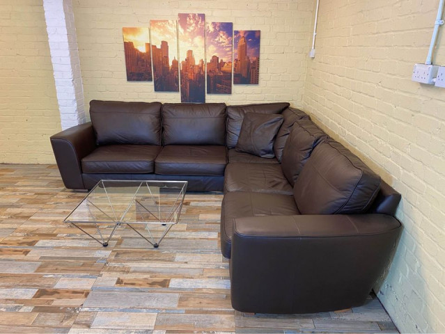 Deep Comfort Brown Leather Corner Sofa (ME)
