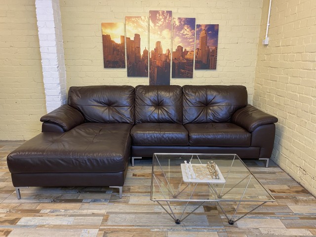Rich Brown Leather Corner Sofa