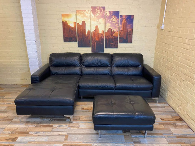 Fantastic Black Leather Corner Sofa (KT)