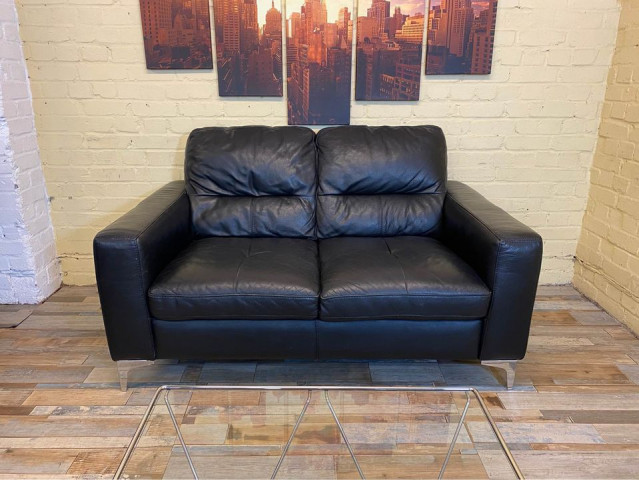 Prestige Black Leather 2 Seater Sofa (KT)