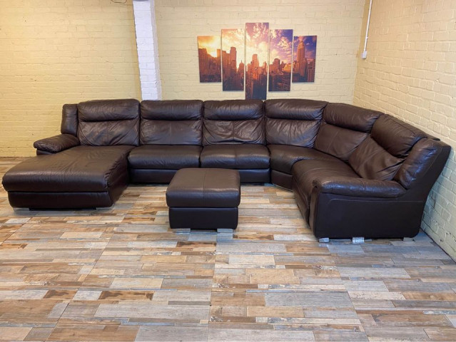 Huge Modular Brown Leather Corner Sofa