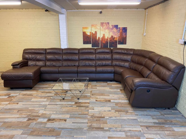 Gigantic Modular Brown Leather Corner Sofa (ME)