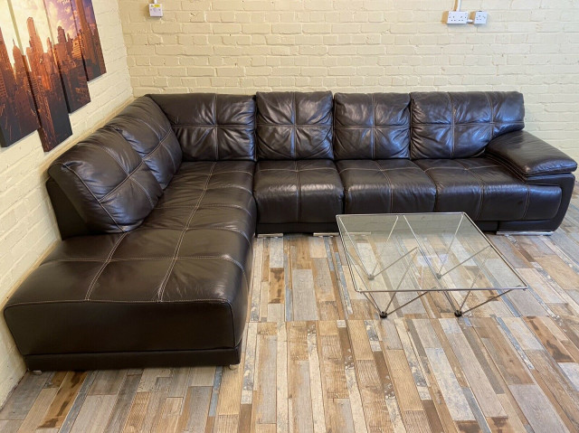 Extra Long Brown Leather Corner Sofa (KT)