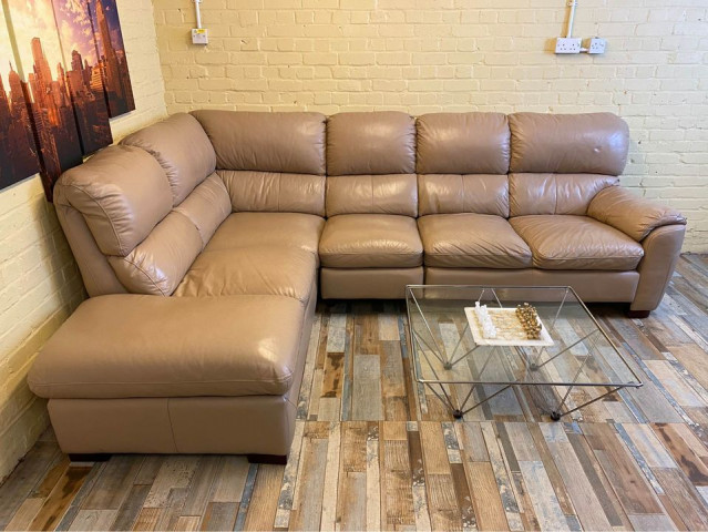 Fantastic Taupe Leather Corner Sofa (KT)