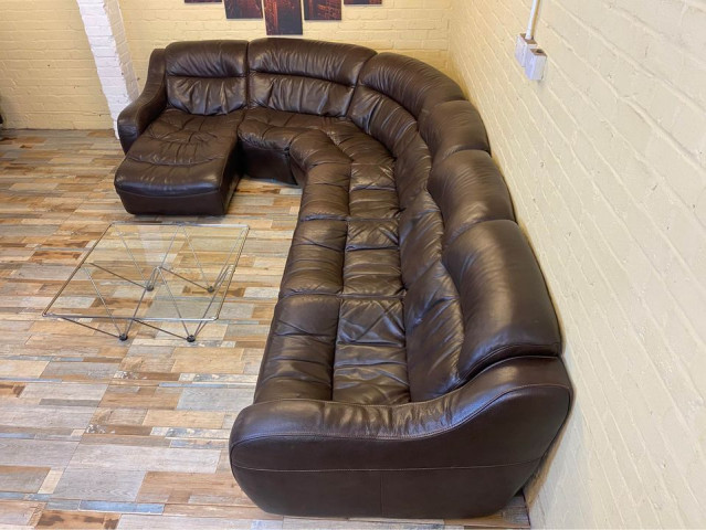 Fantastic Huge Brown Leather Corner Sofa (KT)