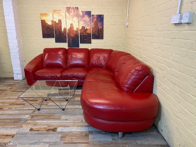 Comfy Hot Red Leather Corner Sofa