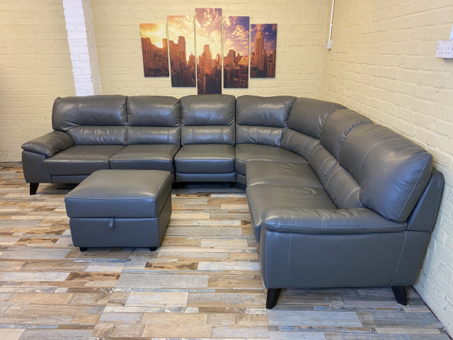 Modular Luxurious Grey Leather Corner Sofa
