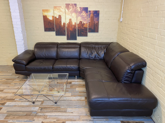 Extendable Brown Leather Corner Sofa (ME)
