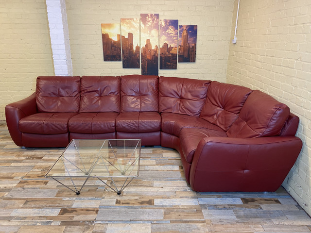 Deep Red Modular Leather Corner Sofa (ME)