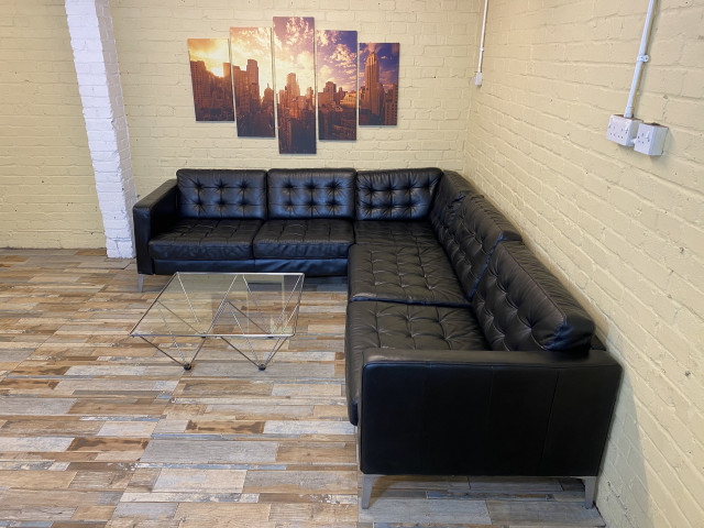 Large Black Leather Corner Sofa