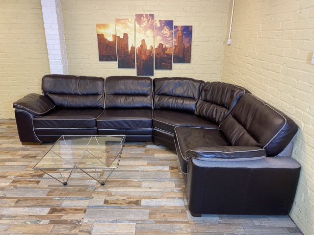 Reversible Brown Leather/Fabric Corner Sofa (ME)