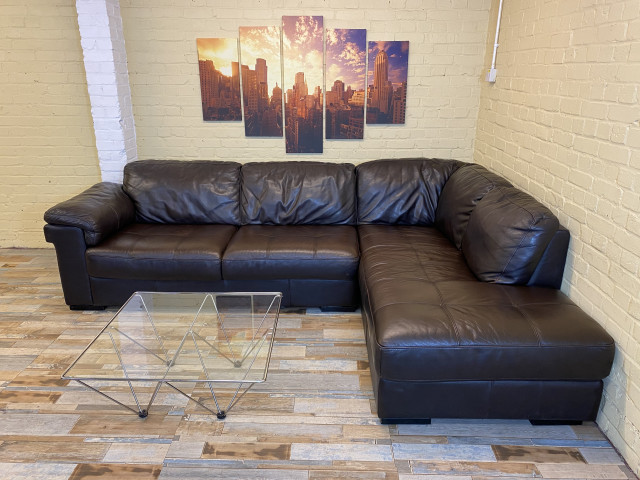Big Comfy Brown Leather Corner Sofa