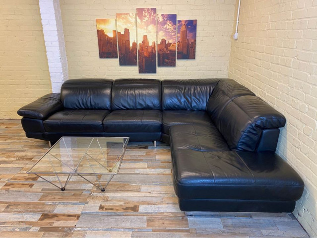 Plush Black Leather Corner Sofa (ME)