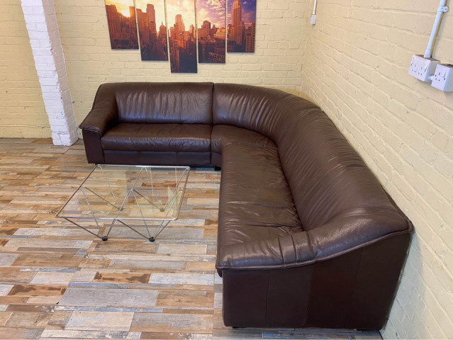 Long Comfy Brown Leather Corner Sofa (ME)