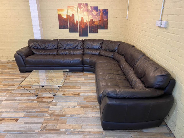 Family Huge Brown Leather Corner Sofa (ME)