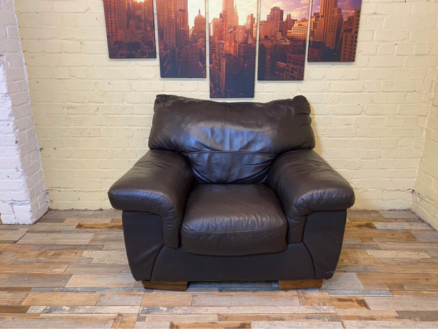 Deep Comfy Brown Leather Armchair (KT)