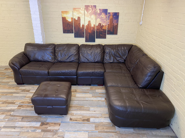 Comfy Long Brown Leather Corner Sofa (ME)