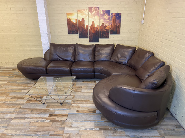 Plush Elegant Brown Leather Corner Sofa (ME)