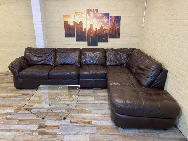 Deep Comfy Long Brown Leather Corner Sofa