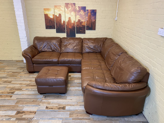 Deep Splendid Brown Leather Corner Sofa (ME)