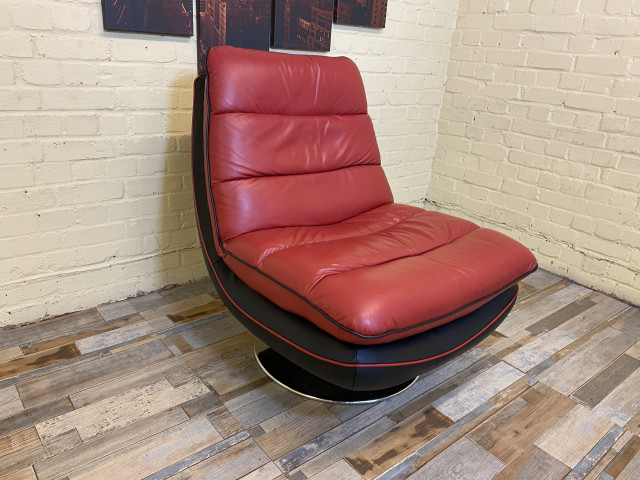 Contemporary Red Black Swivel Leather Armchair (ME