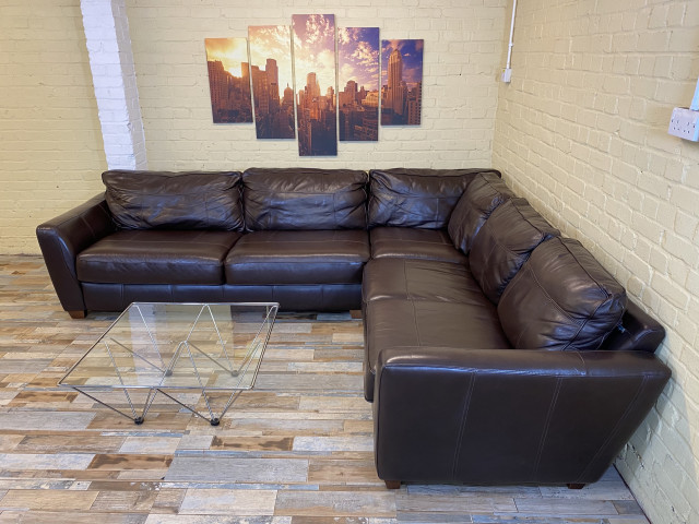 Plush Large Brown Leather Corner Sofa (ME)