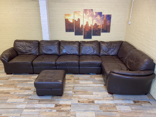 Deep Modular Brown Leather Corner Sofa (ME)