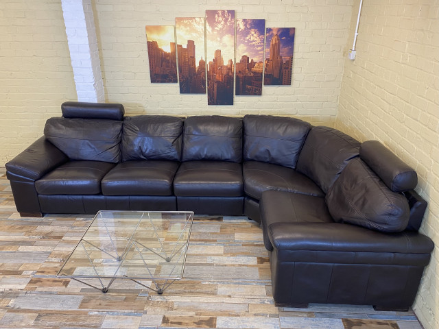 Deep Modular Brown Leather Corner Sofa (KT)