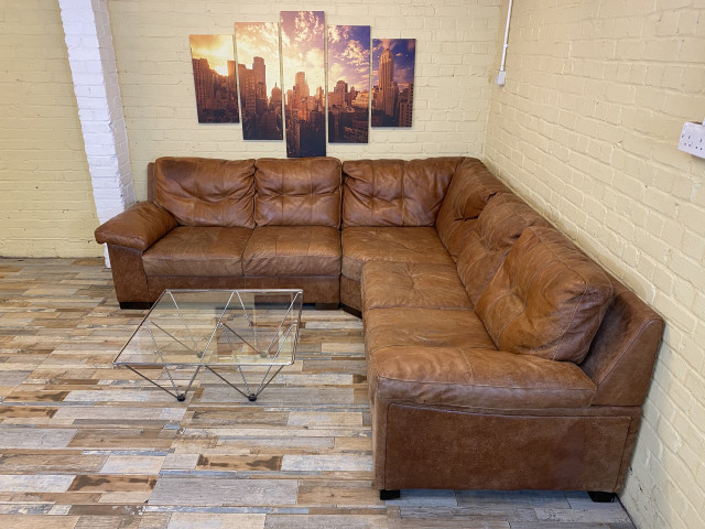 African Hide Rustic Tan Leather Corner Sofa (ME)
