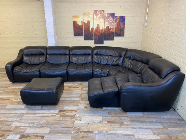 Deep Plush Black Modular Leather Corner Sofa (ME)