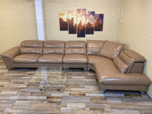 Sleek Modern Beige Leather Corner Sofa