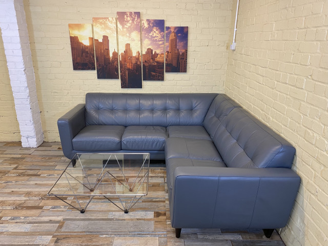 Large Cool Grey Leather Corner Sofa