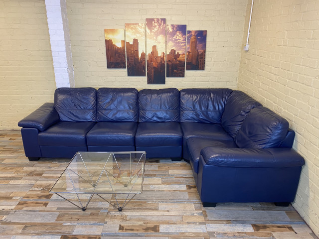 Royal Blue Sectional Leather Corner Sofa (ME)