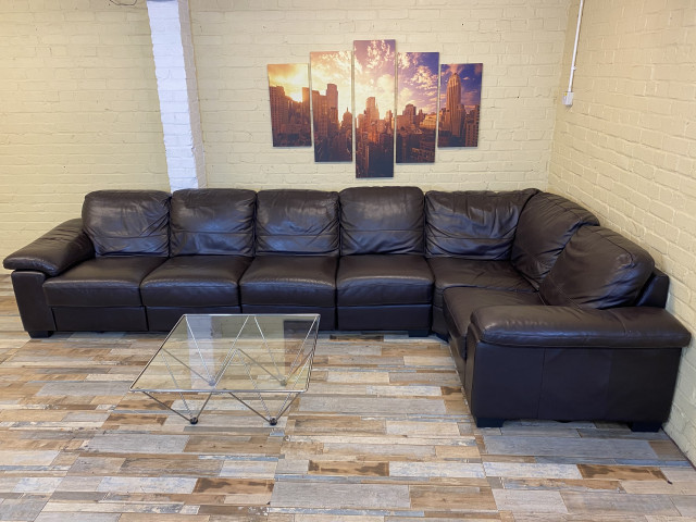 Big Family Modular Brown Leather Corner Sofa