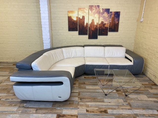 Grey/White Large Leather Corner Sofa (KT)