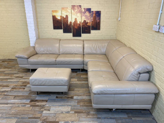 Extravagantly Large Beige Leather Corner Sofa