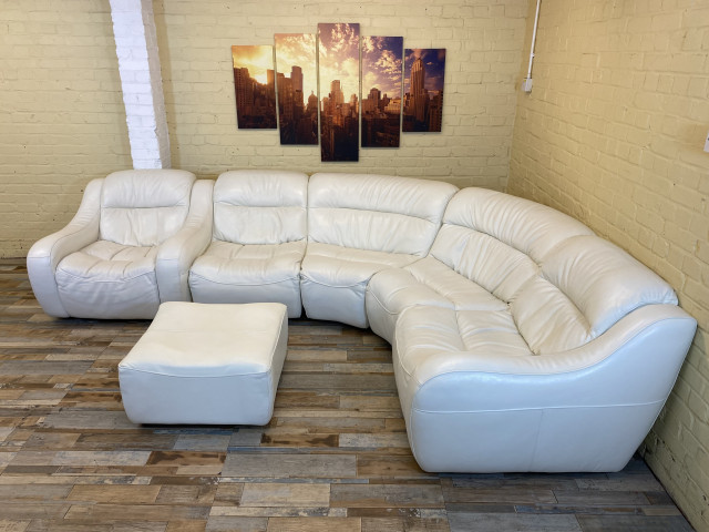 White Modular Leather Corner Sofa