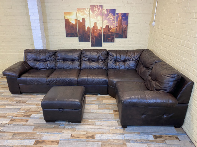Huge Rustic Family Brown Leather Corner Sofa (ME)